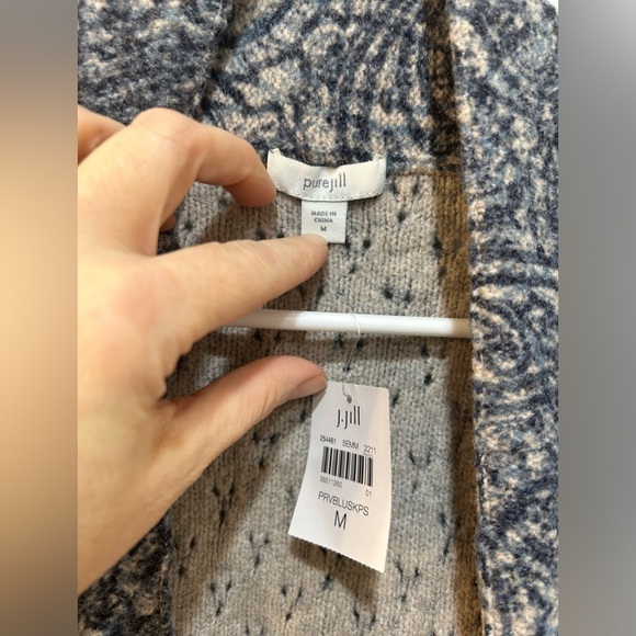 NWT Pure Jill Snap Front Cardigan Sweater Size M Paisley Printed Fabric Eyelet - Picture 3 of 10